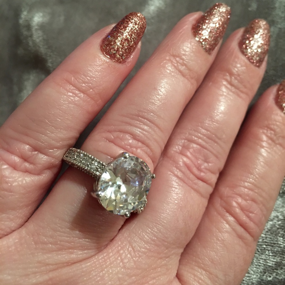 Sterling Silver Simulated Oval Solitaire Ring 6 - image 2